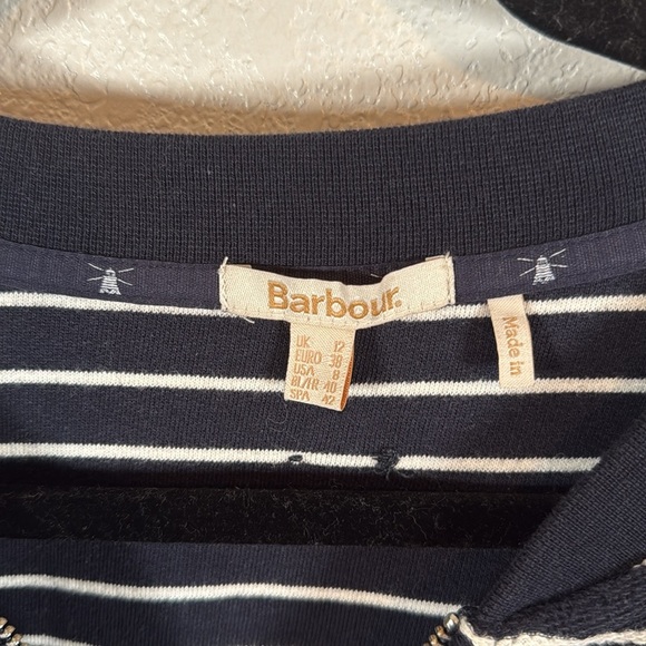 Barbour Navy Stripe Causeway Overlayer Full Zip  Nautical Sweatshirt Size 8 - Picture 3 of 7